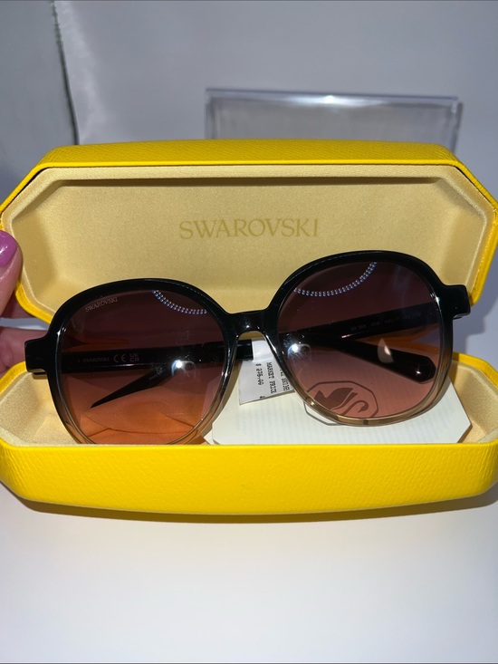 Swarovski Accessories - Swarovski Black Frame Sunglasses with Crystal-Accent Temples - Black/Brown